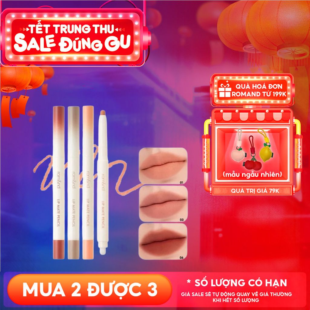 Chì Kẻ Viền Môi Romand Nhung Lì, Lâu Trôi, Thiết Kế 2 Đầu Lip Mate Pencil 0.5g