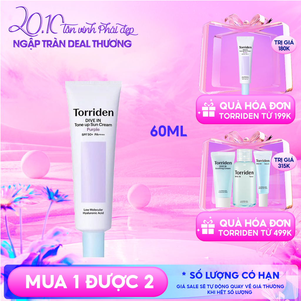 Kem Chống Nắng Torriden Nâng Tông Dive In Tone Up Sun Cream Purple SPF50+ PA++++ 60ml