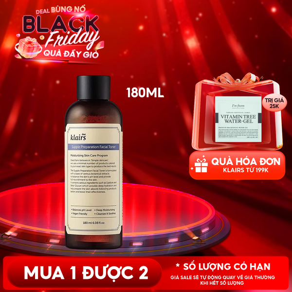  Nước Hoa Hồng Klairs Làm Sạch, Dưỡng Ẩm Supple Preparation Facial Toner 180ml 