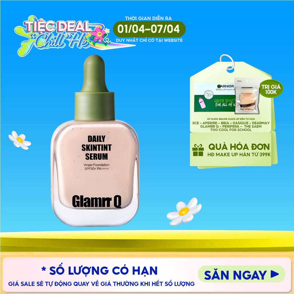 Kem Nền Căng Bóng Glamrr Q Daily Skintint Serum Vegan Foundation 30ml