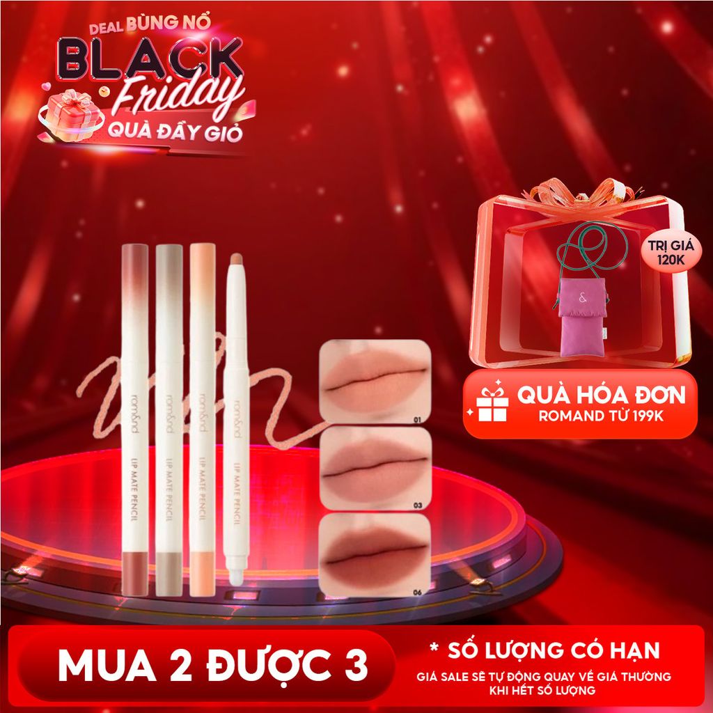 Chì Kẻ Viền Môi Romand Nhung Lì, Lâu Trôi, Thiết Kế 2 Đầu Lip Mate Pencil 0.5g