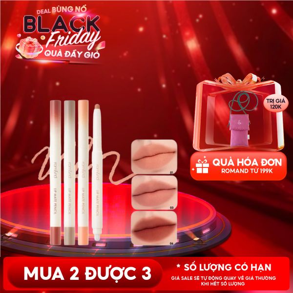  Chì Kẻ Viền Môi Romand Nhung Lì, Lâu Trôi, Thiết Kế 2 Đầu Lip Mate Pencil 0.5g 