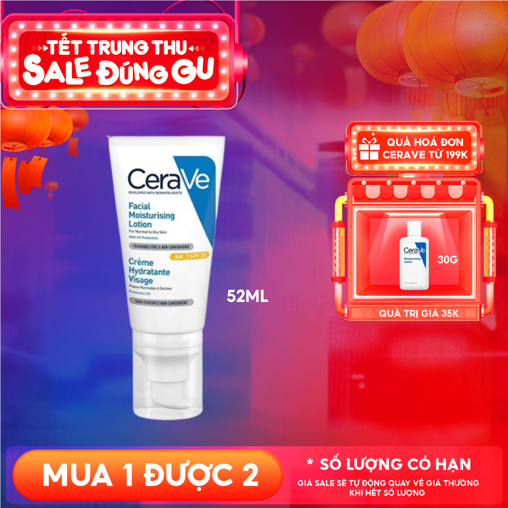 Sữa Dưỡng Chống Nắng Cerave Hỗ Trợ Phục Hồi Da Facial Moisturising Lotion AM 52ml