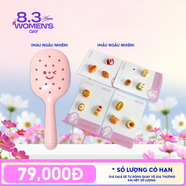  Combo Siêu Hời: Lược Gỡ Rối, Giữ Nếp, Massage Da Đầu Phong Cách Thời Trang Rowsenhoo + Charm Trang Trí Lược DIY 