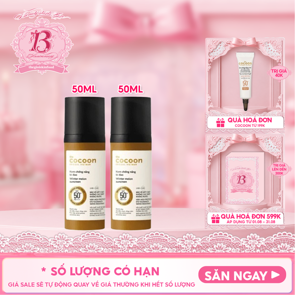  Kem Chống Nắng Cocoon Bí Đao Quang Phổ Rộng Dành Cho Da Dầu, Nhạy Cảm Winter Melon Sunscreen SPF50+ PA++++ 50ml 