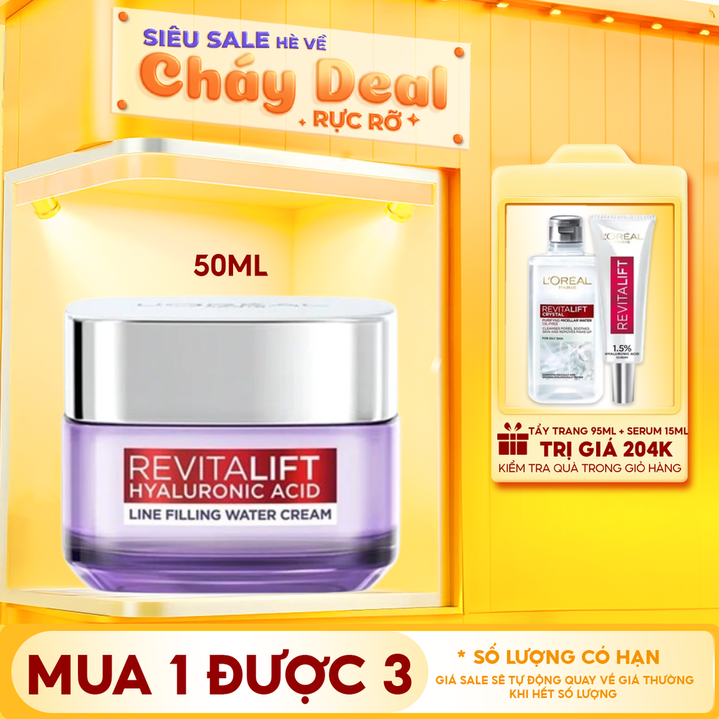 Kem Dưỡng L'oreal Cấp Ẩm, Cải Thiện Nếp Nhăn Revitalift Hyaluronic Acid Line Filling Water Cream