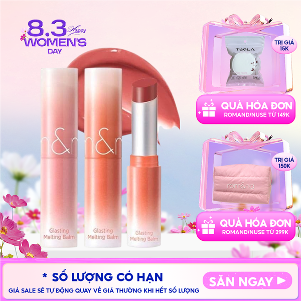  [DUSTY ON THE NUDE] Son Dưỡng Dạng Thỏi Có Màu Thuần Chay Romand Glasting Melting Balm 3.5g 