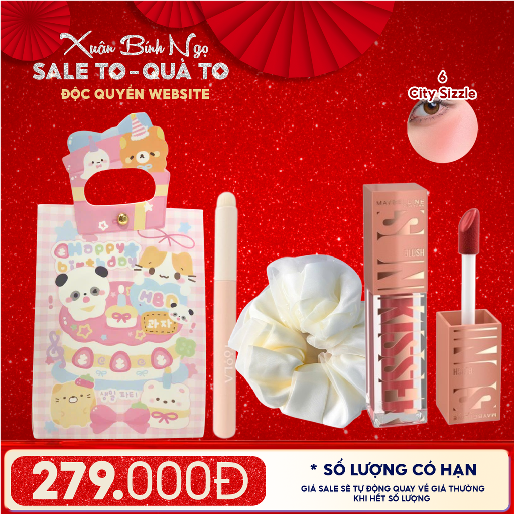 Túi Quà Tặng: Son Maybelline + Kẹp Tóc Ngẫu Nhiên + Cọ Môi + Túi Quà Tặng