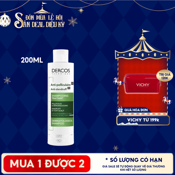  [200ml] Dầu Gội Vichy Làm Sạch Gàu, Hỗ Trợ Giảm Ngứa Dành Cho Da Dầu Dercos Anti Dandruff Dermatological Shampoo 