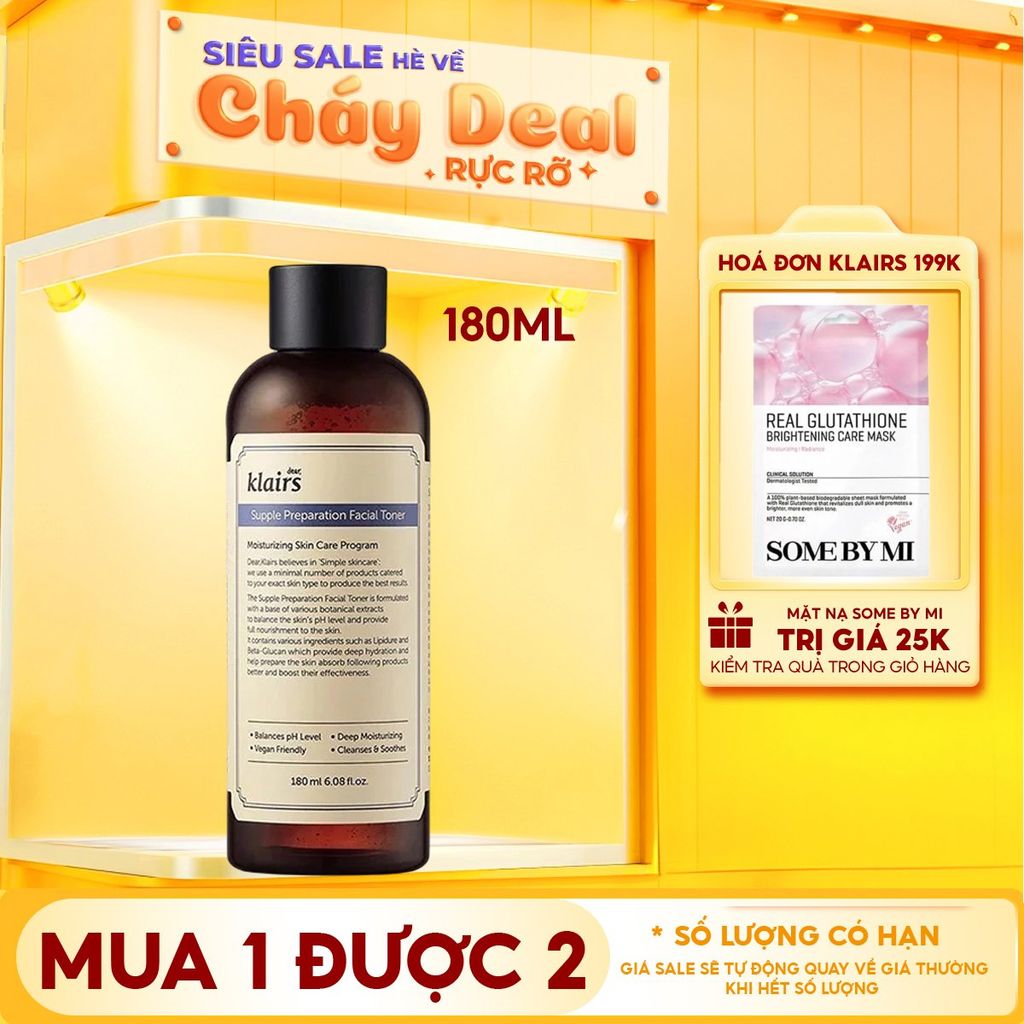 Nước Hoa Hồng Klairs Làm Sạch, Dưỡng Ẩm Supple Preparation Facial Toner 180ml