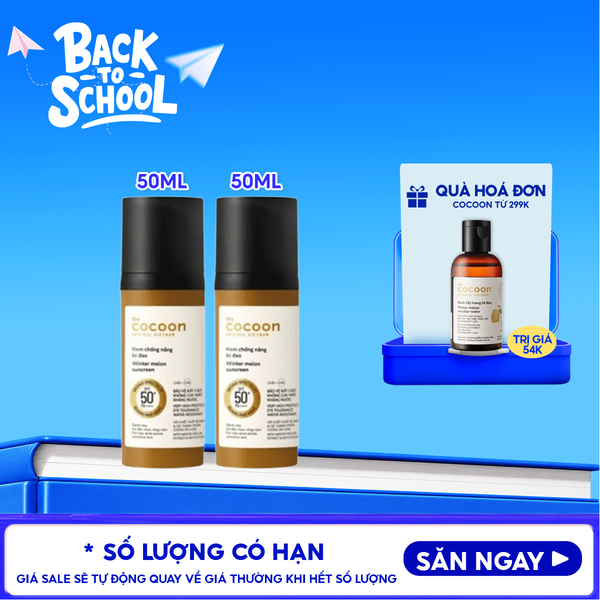  Kem Chống Nắng Cocoon Bí Đao Quang Phổ Rộng Dành Cho Da Dầu, Nhạy Cảm Winter Melon Sunscreen SPF50+ PA++++ 50ml 