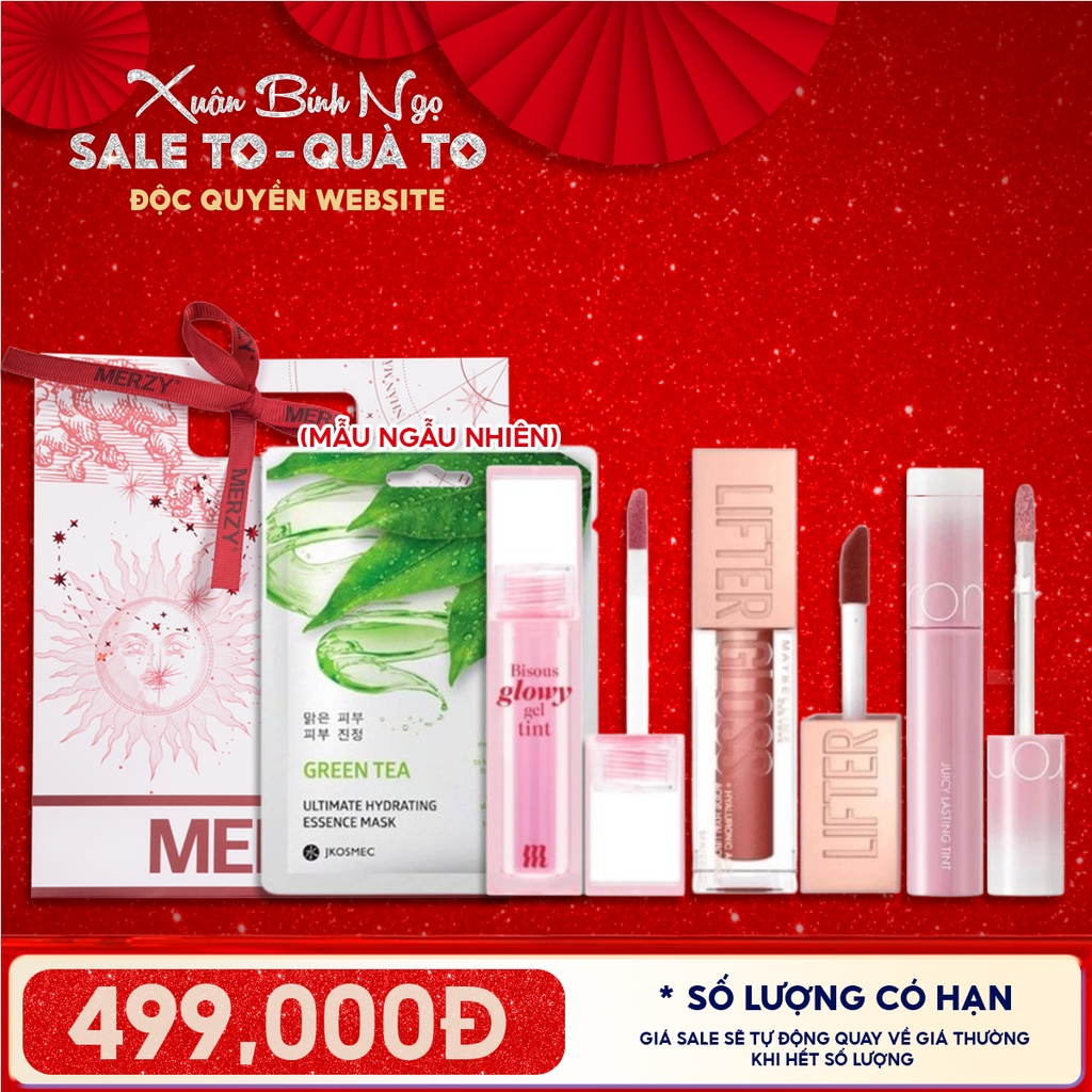 Túi Quà Tặng 499K: 1 Son Merzy + 1 Son Maybelline + 1 Son Romand + 1 Mặt Nạ + Túi