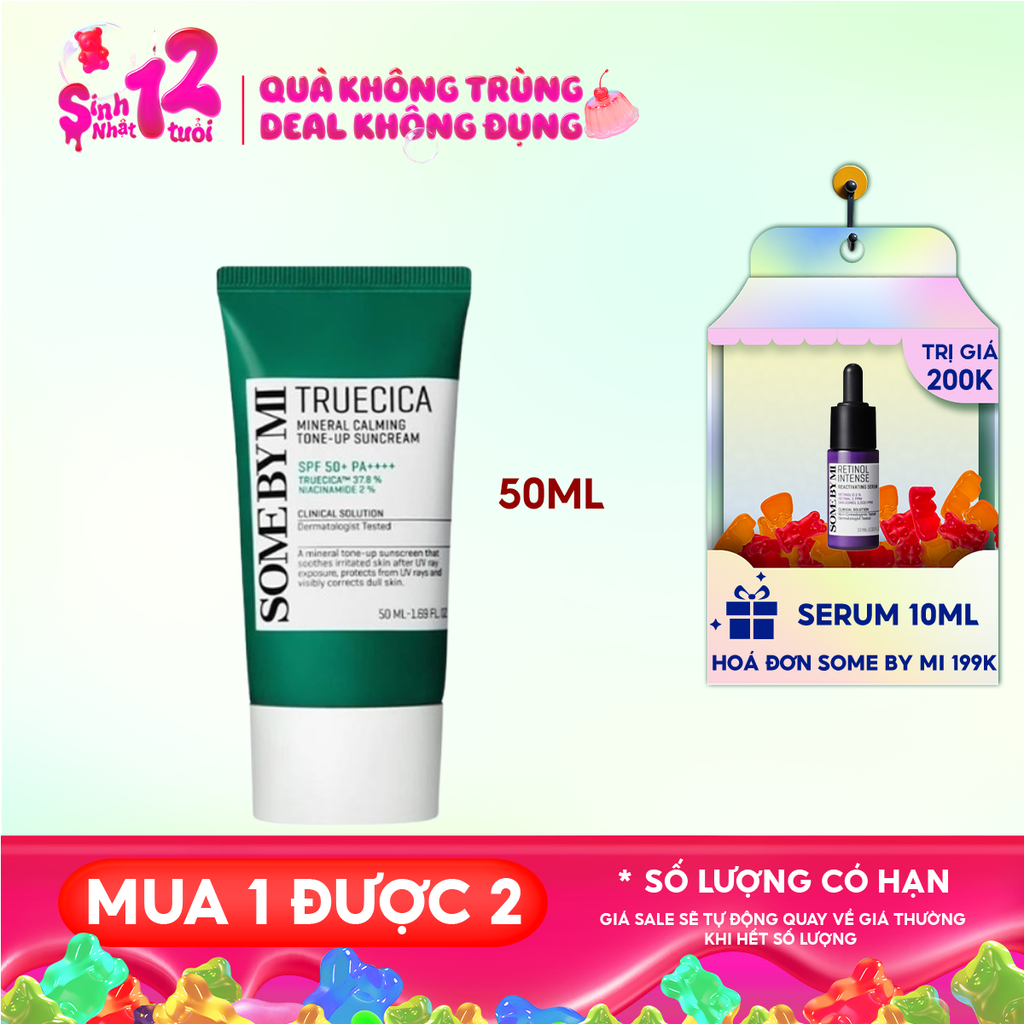 Kem Chống Nắng Some By Mi Dành Cho Da Mụn Truecica Mineral Calming Tone-up Suncream SPF50+ PA++++ 50ml