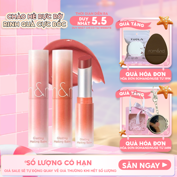  [DUSTY ON THE NUDE] Son Dưỡng Dạng Thỏi Có Màu Thuần Chay Romand Glasting Melting Balm 3.5g 