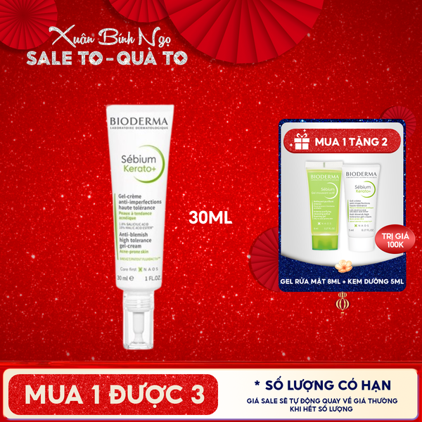  Kem Dưỡng Hỗ Trợ Cải Thiện Mụn & Mờ Thâm Bioderma Sebium Kerato+ 30ml 