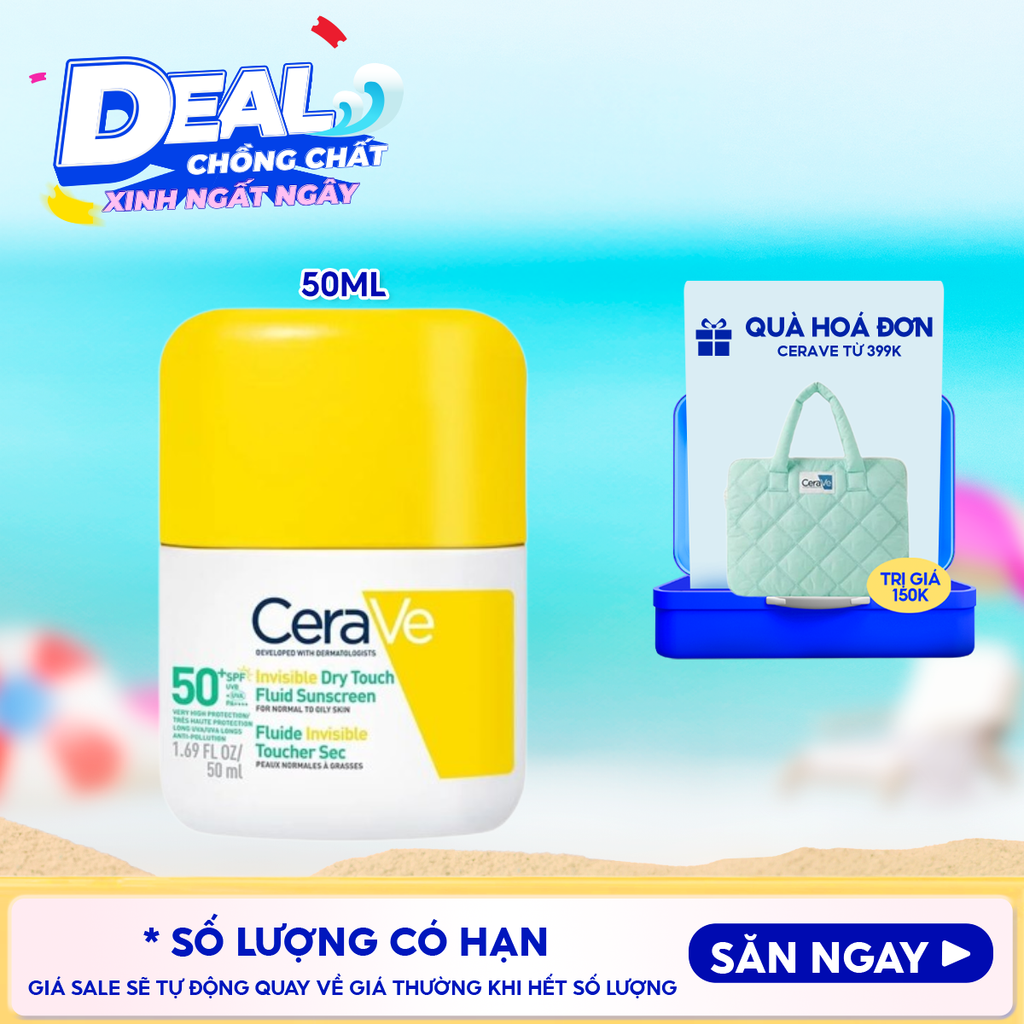 Sữa Chống Nắng Cerave Kiềm Dầu, Mỏng Nhẹ, Khô Thoáng Invisible Dry Touch​ Fluid Sunscreen SPF50+ PA++++​ 50ml