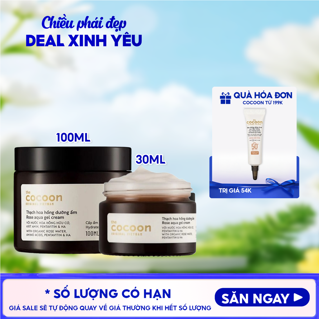 Kem Dưỡng Ẩm Dạng Thạch Cocoon Từ Hoa Hồng Tươi Giúp Nuôi Dưỡng & Khóa Ẩm Rose Aqua Gel Cream