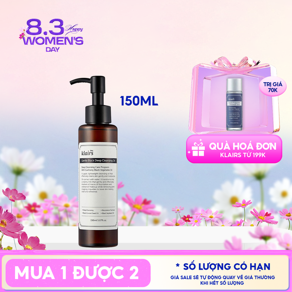  Dầu Tẩy Trang Klairs Kiểm Soát Bã Nhờn, Cung Cấp Dưỡng Chất Cho Da Gentle Black Deep Cleansing Oil 150ml 