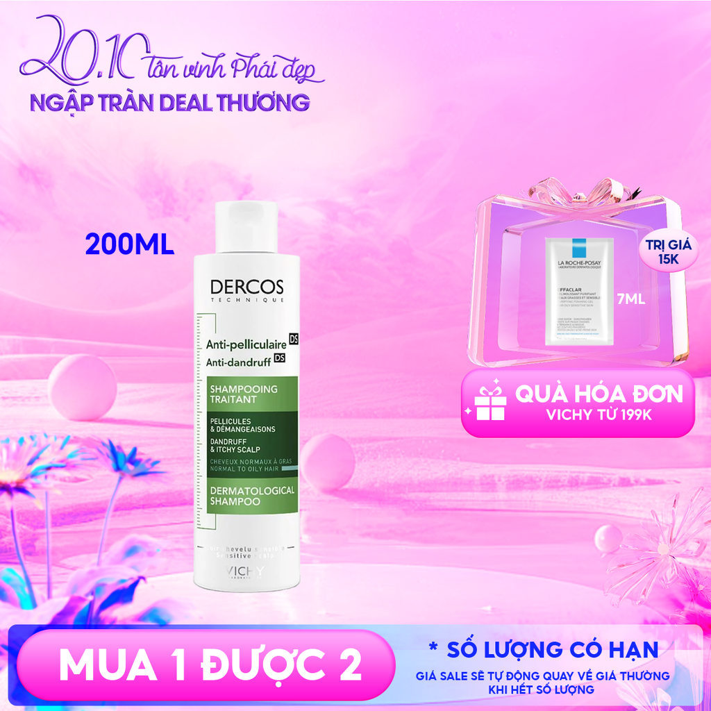 [200ml] Dầu Gội Vichy Làm Sạch Gàu, Hỗ Trợ Giảm Ngứa Dành Cho Da Dầu Dercos Anti Dandruff Dermatological Shampoo
