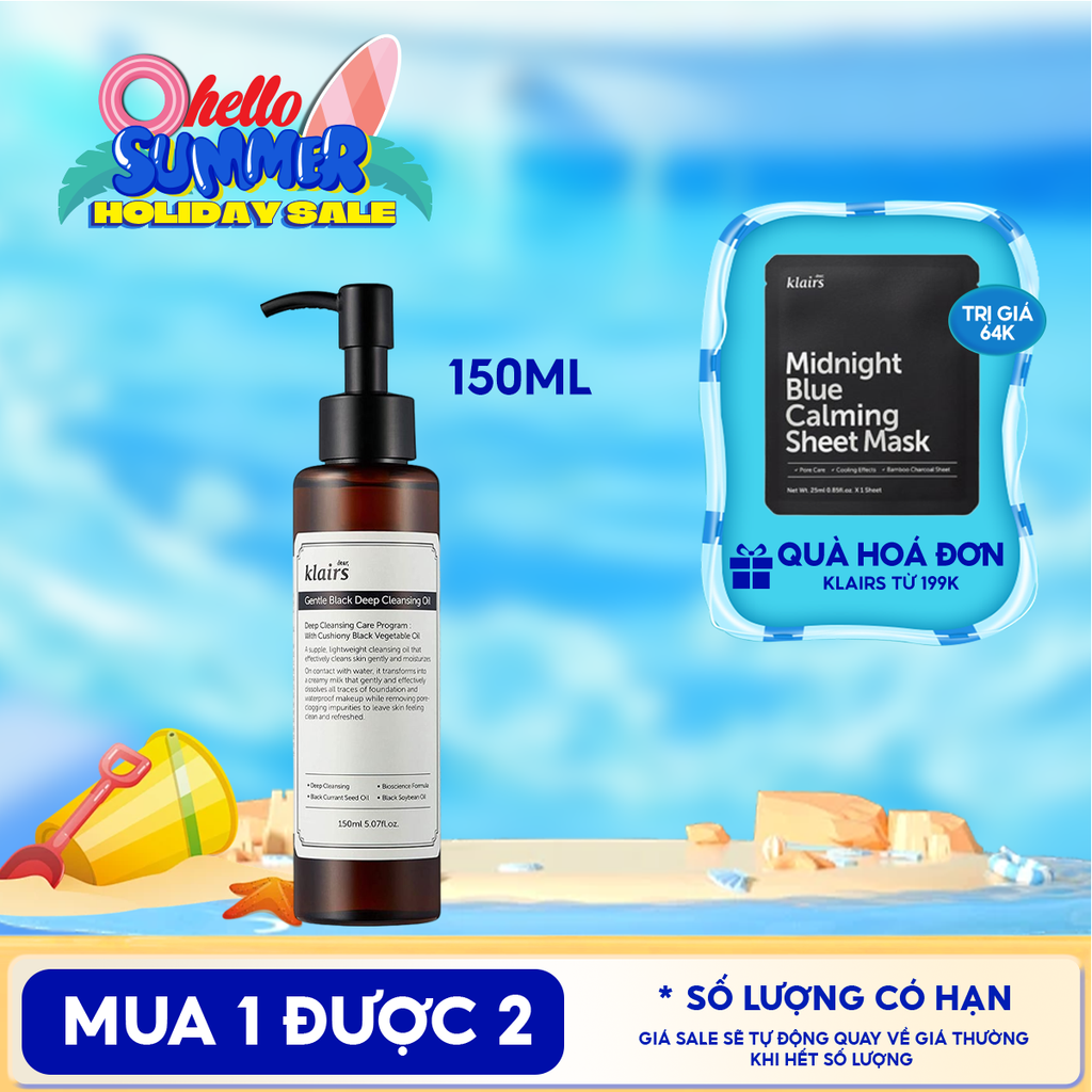 Dầu Tẩy Trang Klairs Kiểm Soát Bã Nhờn, Cung Cấp Dưỡng Chất Cho Da Gentle Black Deep Cleansing Oil 150ml