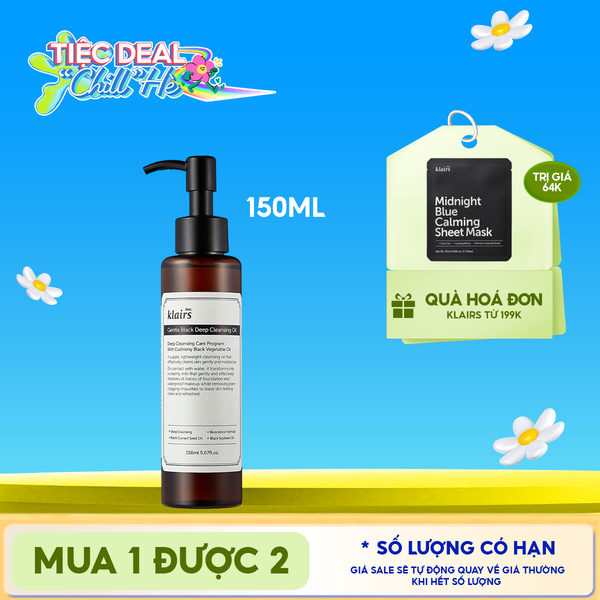  Dầu Tẩy Trang Klairs Kiểm Soát Bã Nhờn, Cung Cấp Dưỡng Chất Cho Da Gentle Black Deep Cleansing Oil 150ml 