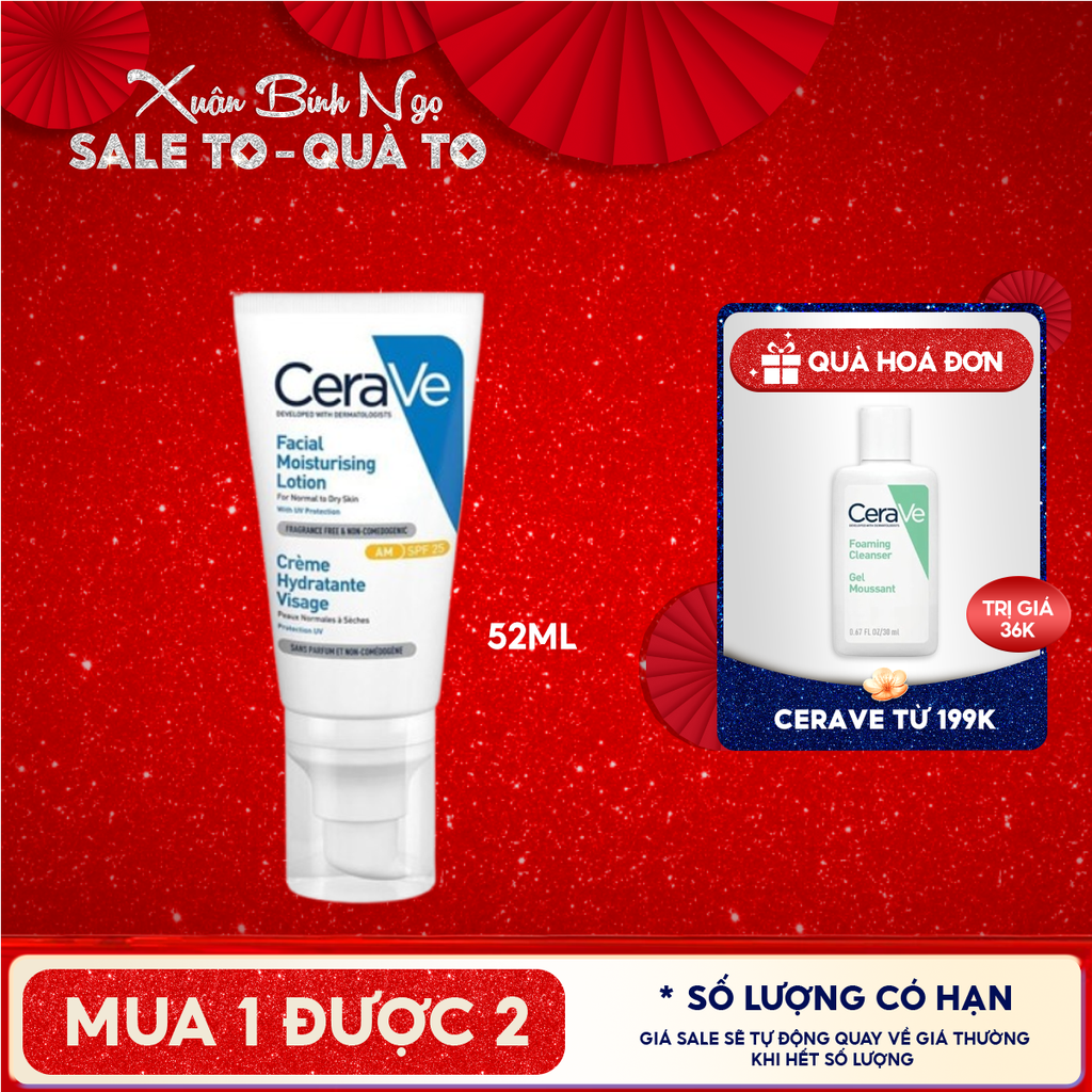 Sữa Dưỡng Chống Nắng Cerave Hỗ Trợ Phục Hồi Da Facial Moisturising Lotion AM 52ml
