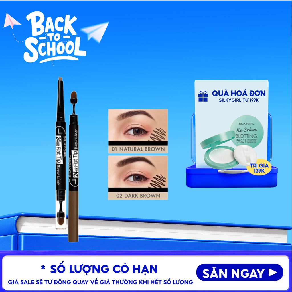 Chì Kẻ Mày Silkygirl Hai Đầu Lâu Trôi 24hr Flat Tip Brow Liner