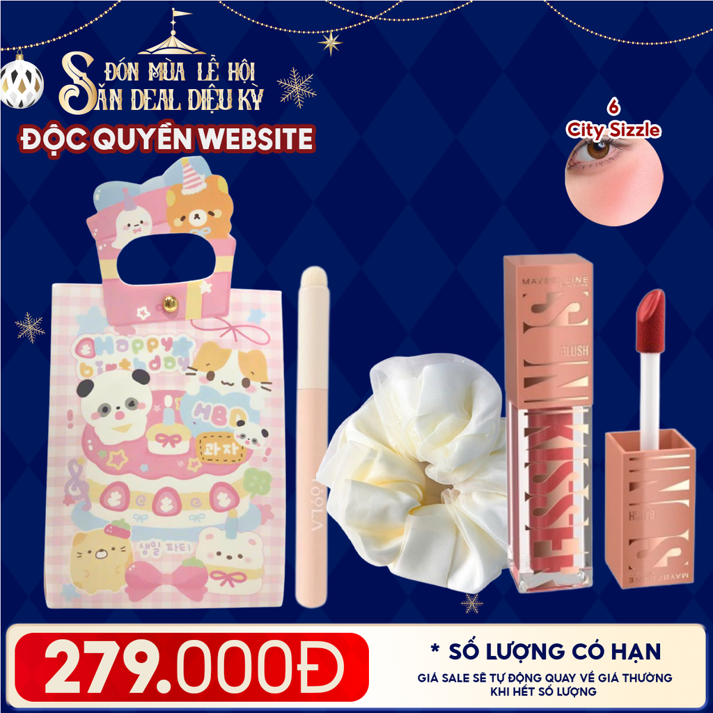 Túi Quà Giáng Sinh: Son Maybelline + Kẹp Tóc Ngẫu Nhiên + Cọ Môi + Túi Quà Tặng