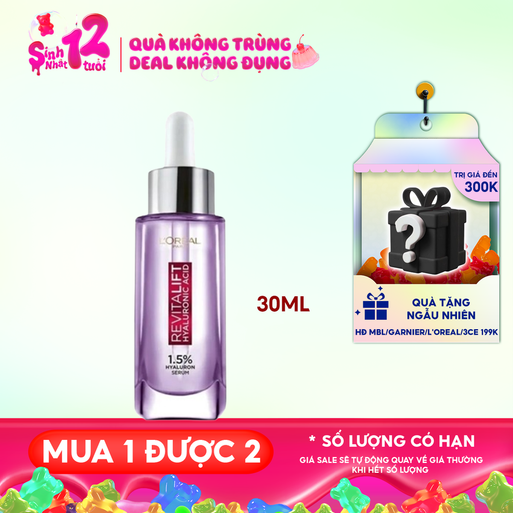 Serum L'Oreal Cấp Ẩm, Cải Thiện Nếp Nhăn Revitalift 1.5% Hyaluronic Acid Serum