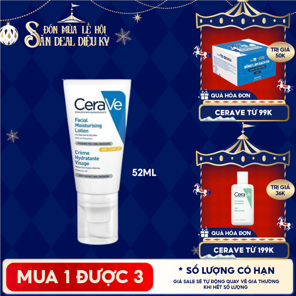  Sữa Dưỡng Chống Nắng Cerave Hỗ Trợ Phục Hồi Da Facial Moisturising Lotion AM 52ml 