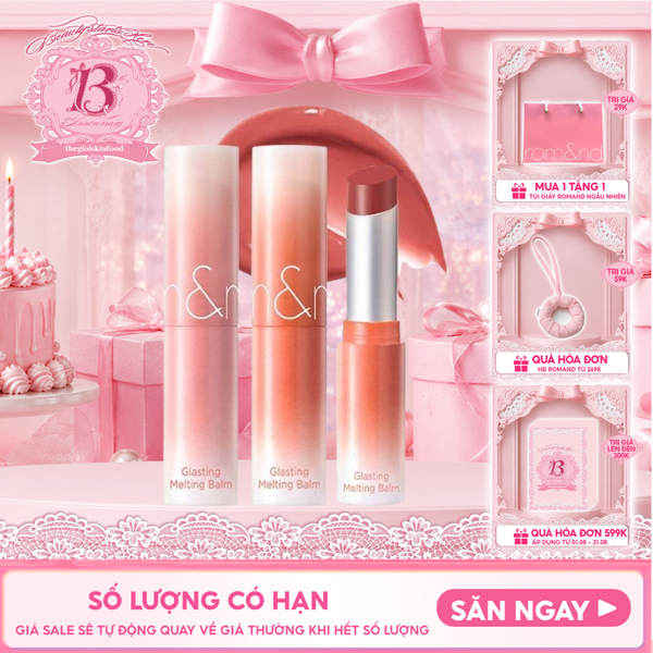  [DUSTY ON THE NUDE] Son Dưỡng Dạng Thỏi Có Màu Thuần Chay Romand Glasting Melting Balm 3.5g 
