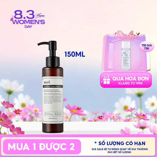  Dầu Tẩy Trang Klairs Kiểm Soát Bã Nhờn, Cung Cấp Dưỡng Chất Cho Da Gentle Black Deep Cleansing Oil 150ml 