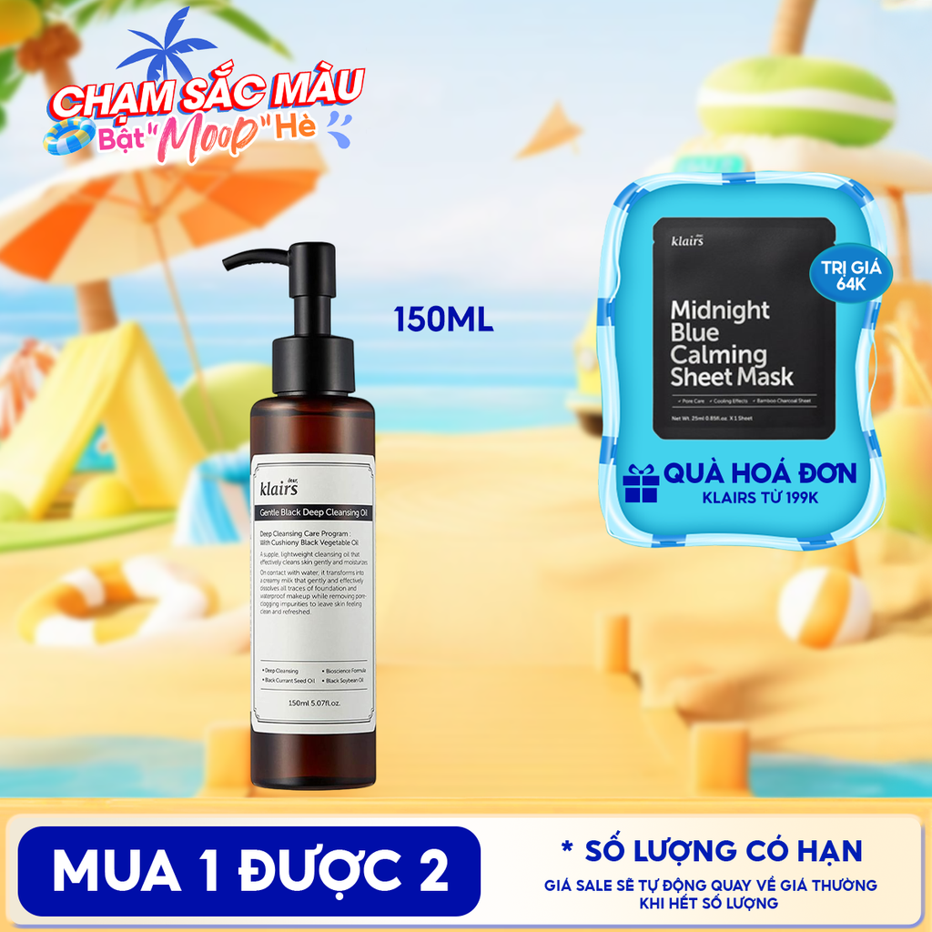 Dầu Tẩy Trang Klairs Kiểm Soát Bã Nhờn, Cung Cấp Dưỡng Chất Cho Da Gentle Black Deep Cleansing Oil 150ml