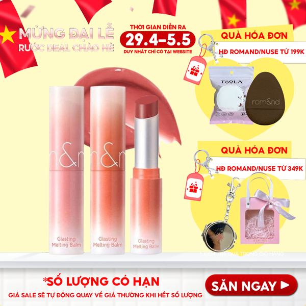  [DUSTY ON THE NUDE] Son Dưỡng Dạng Thỏi Có Màu Thuần Chay Romand Glasting Melting Balm 3.5g 