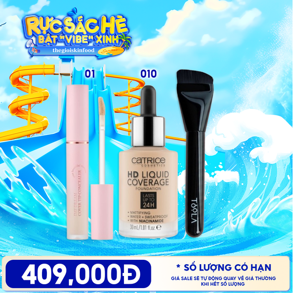  Combo Kem Che Khuyết Điểm Aperire Daydream Cover Tip Concealer + Kem Nền Catrice HD Liquid Coverage Foundation + Cọ Trang Điểm TOOLA Foundation Brush 