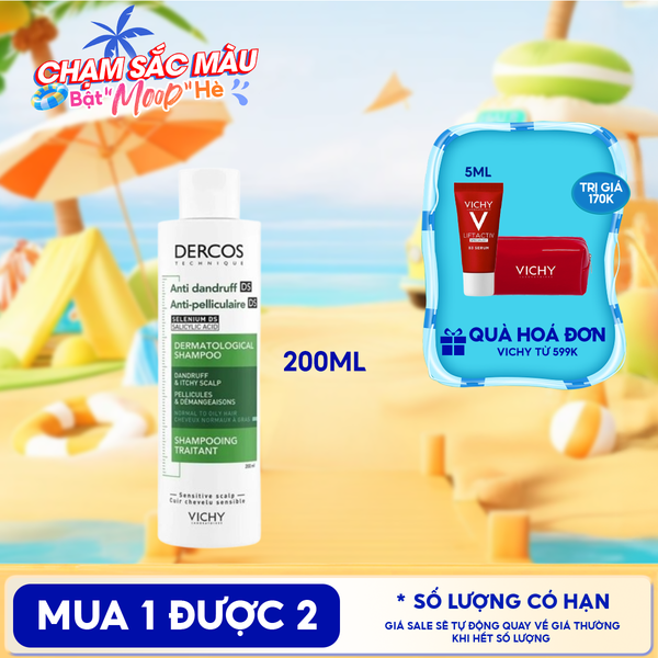 [200ml] Dầu Gội Vichy Làm Sạch Gàu, Hỗ Trợ Giảm Ngứa Dành Cho Da Dầu Dercos Anti Dandruff Dermatological Shampoo 