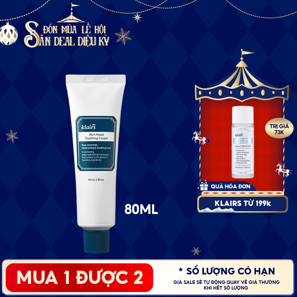 Kem Dưỡng Ẩm Chuyên Sâu Klairs Rich Moist Soothing Cream 80ml