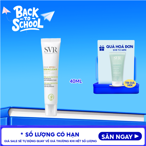  Kem Chống Nắng SVR Hỗ Trợ Giảm Mụn, Kiểm Soát Dầu Nhờn Sebiaclear Crème SPF50+ 40ml 