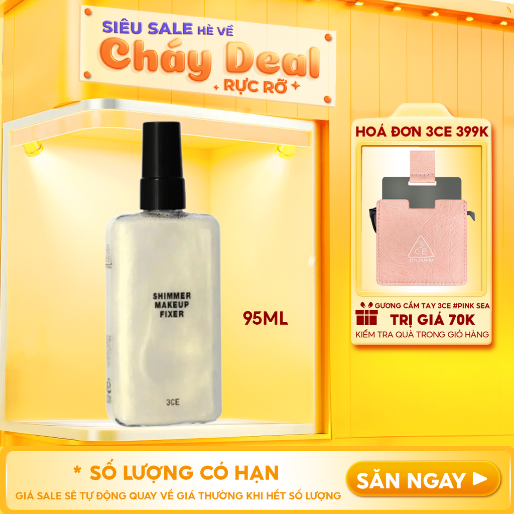 Xịt Cố Định Lớp Trang Điểm 3CE Căng Bóng Shimmer Makeup Fixer 95ml