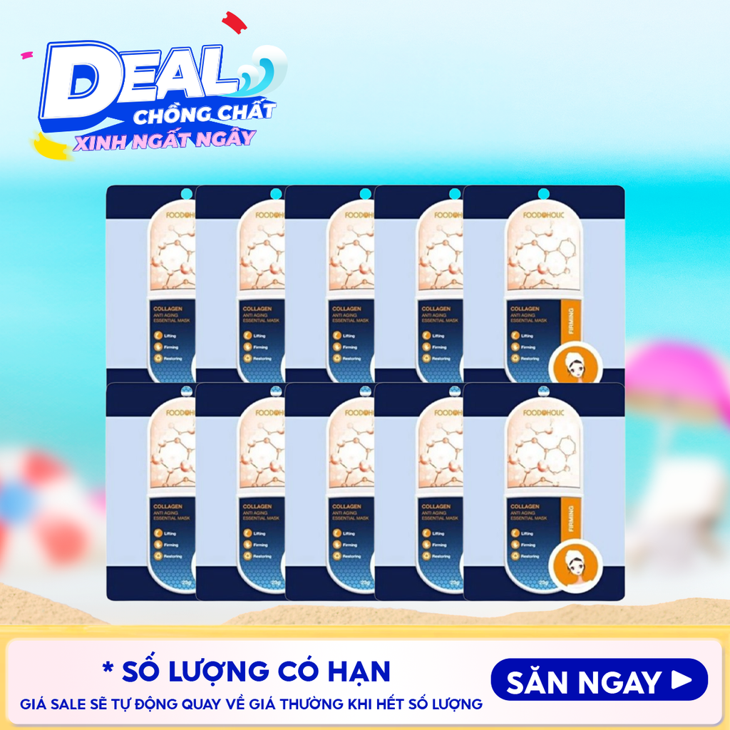 Combo 10 Miếng Măt Nạ Giấy Foodaholic Dưỡng Ẩm, Hỗ Trợ Dưỡng Trắng Da Hàn Quốc Essential Mask (Vitamin A, B, C, D, E, K, Ngọc Trai, Tổ Yến) 23g