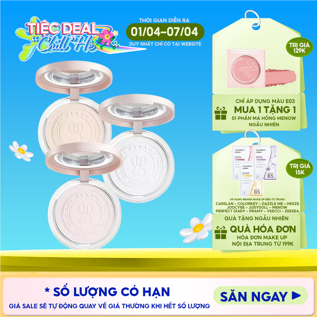 [Vietnam Edition] Phấn Phủ Nén MENOW Kiềm Dầu, Không Thấm Nước Matte Tulle Makeup Powder 8.5g