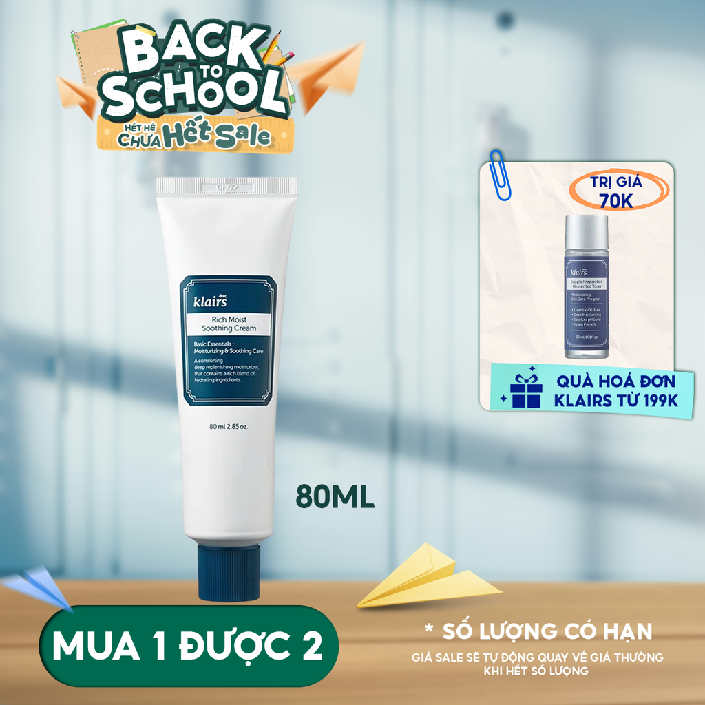 Kem Dưỡng Ẩm Chuyên Sâu Klairs Rich Moist Soothing Cream 80ml