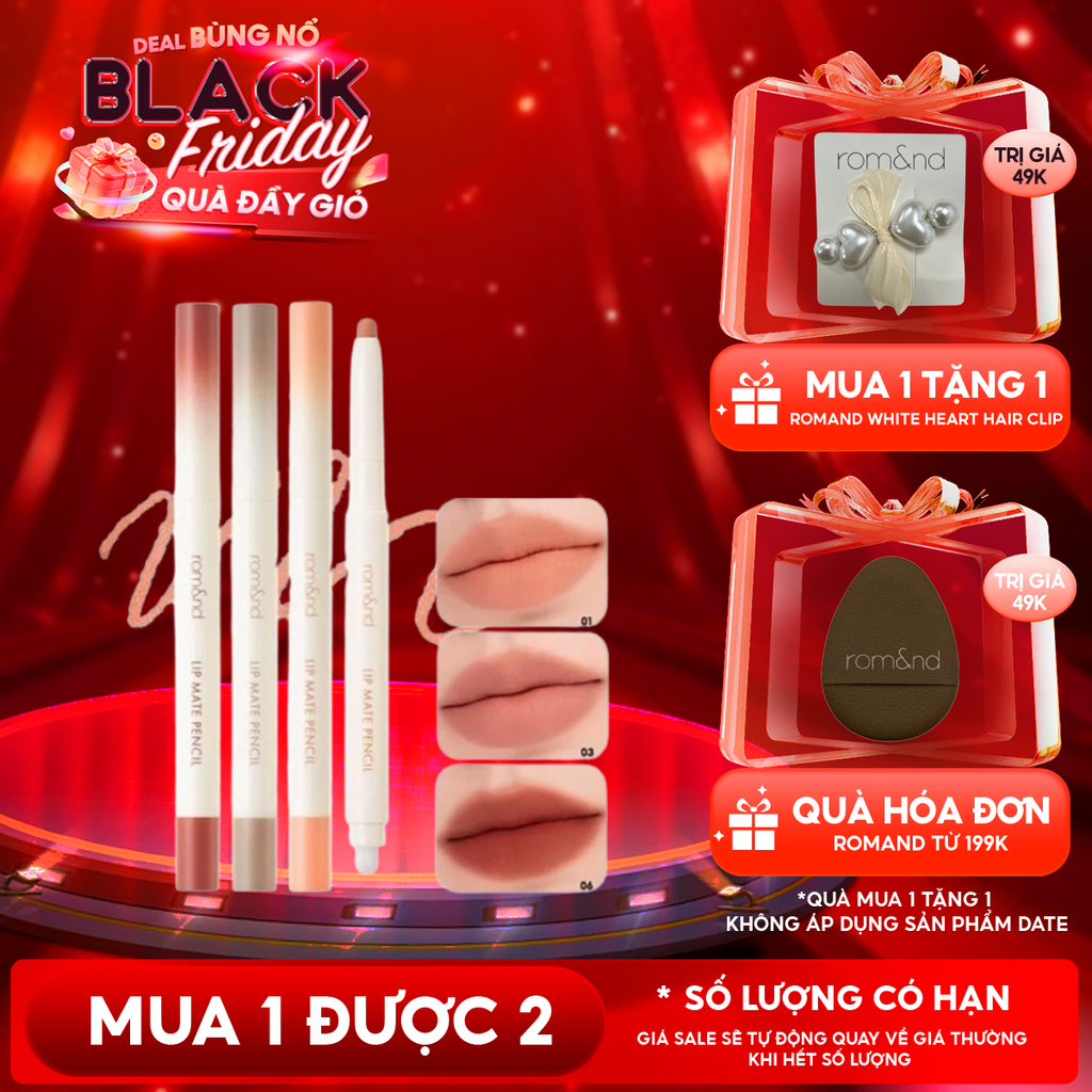 Chì Kẻ Viền Môi Romand Nhung Lì, Lâu Trôi, Thiết Kế 2 Đầu Lip Mate Pencil 0.5g