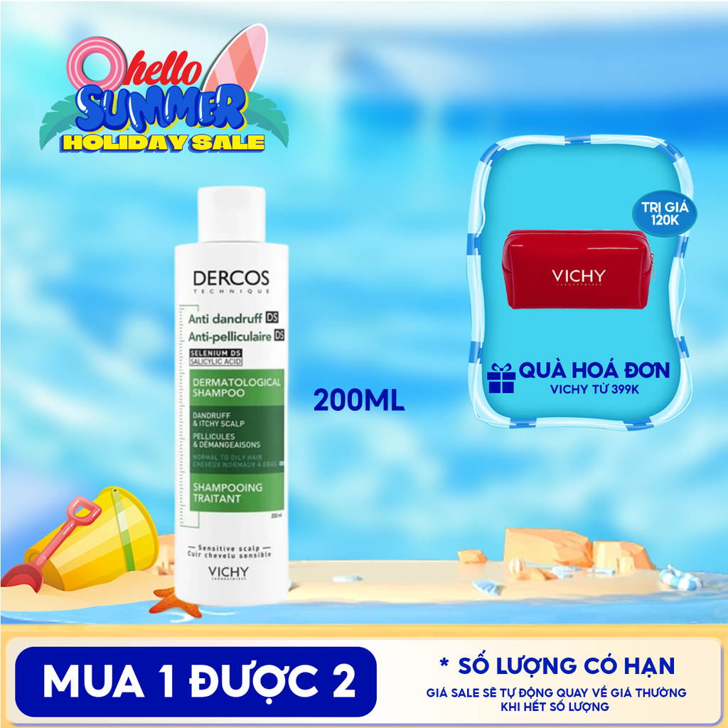 [200ml] Dầu Gội Vichy Làm Sạch Gàu, Hỗ Trợ Giảm Ngứa Dành Cho Da Dầu Dercos Anti Dandruff Dermatological Shampoo