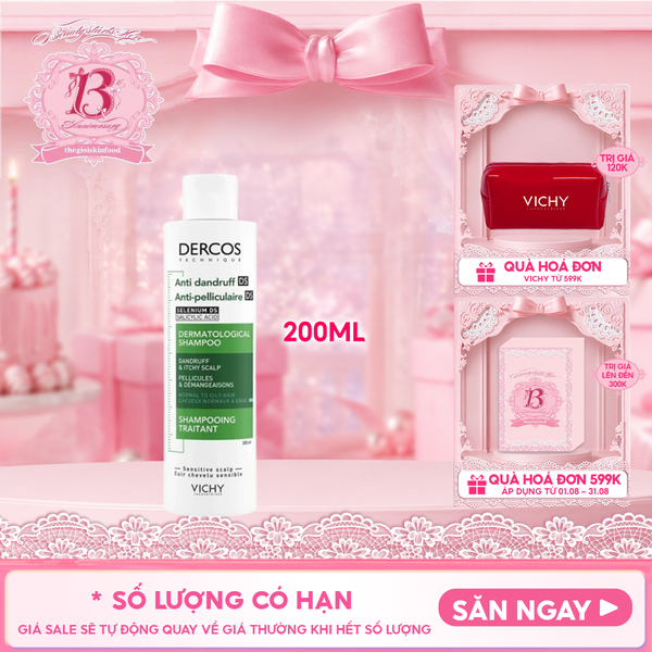  [200ml] Dầu Gội Vichy Làm Sạch Gàu, Hỗ Trợ Giảm Ngứa Dành Cho Da Dầu Dercos Anti Dandruff Dermatological Shampoo 