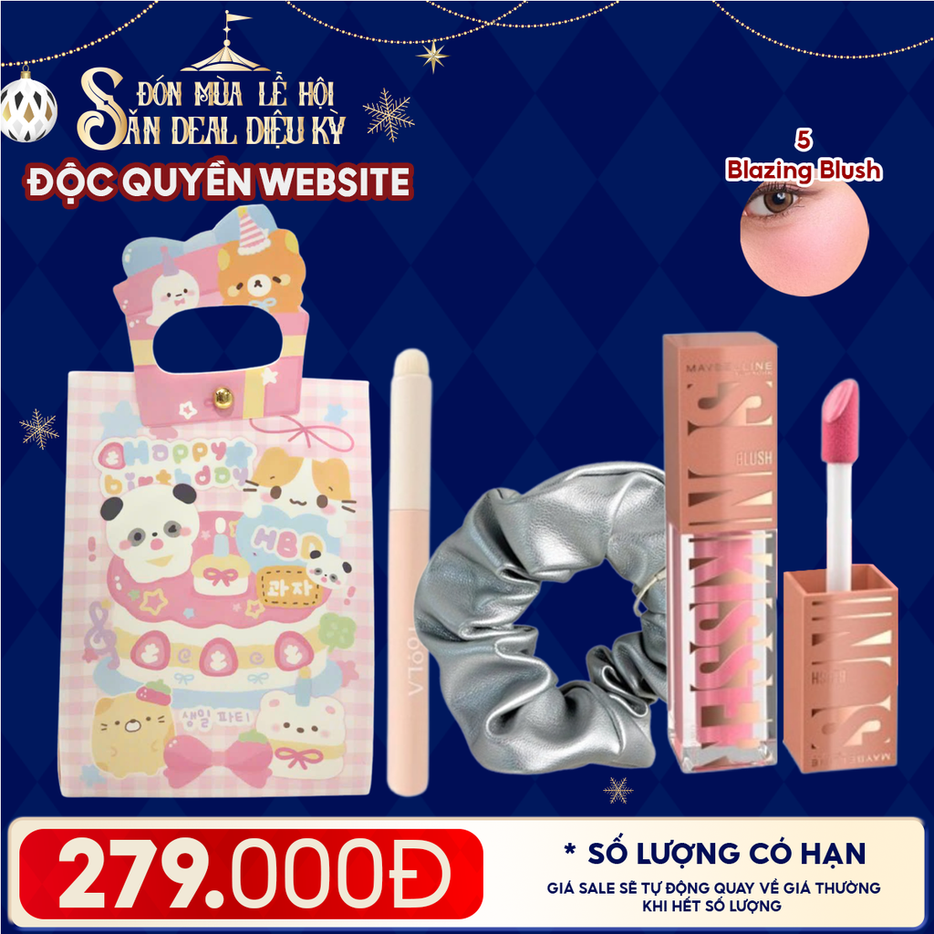 Túi Quà Giáng Sinh: Son Maybelline + Kẹp Tóc Ngẫu Nhiên + Cọ Môi + Túi Quà Tặng