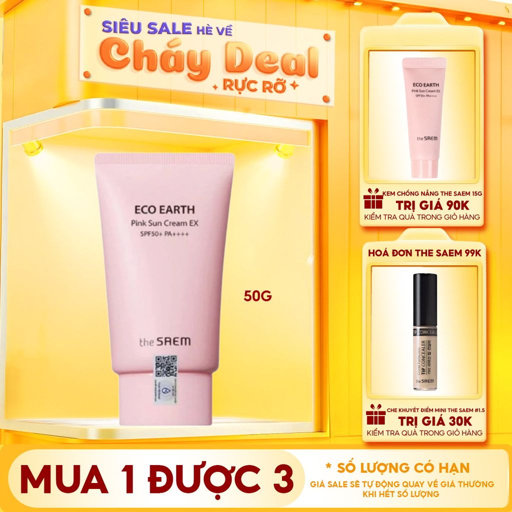 [50g] Kem Chống Nắng The Saem Kiềm Dầu, Nâng Tone Cho Da Sáng Hồng Pink Sun Cream EX SPF50+/PA++++