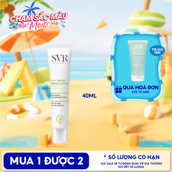  Kem Chống Nắng SVR Hỗ Trợ Giảm Mụn, Kiểm Soát Dầu Nhờn Sebiaclear Crème SPF50+ 40ml 