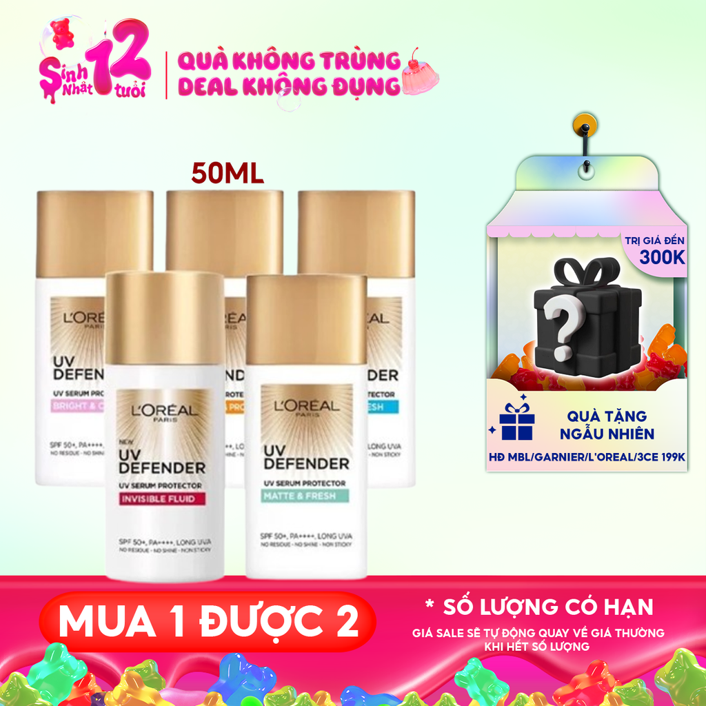 Kem Chống Nắng L'Oreal Mịn Nhẹ, Bảo Vệ Da, Ngăn Ngừa Lão Hóa UV Defender Serum Protector SPF 50+/PA++++