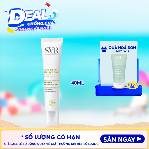  Kem Chống Nắng SVR Hỗ Trợ Giảm Mụn, Kiểm Soát Dầu Nhờn Sebiaclear Crème SPF50+ 40ml 